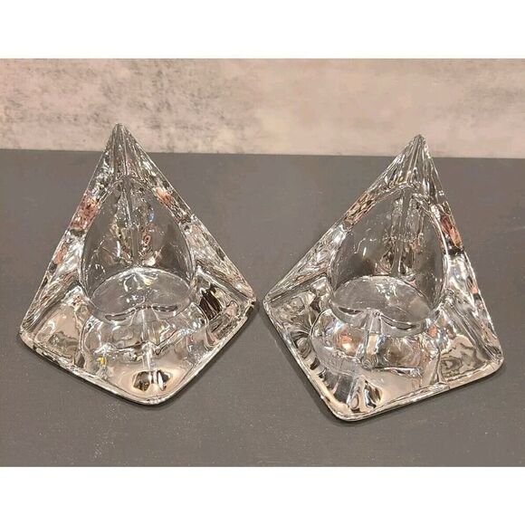 Nybro Crystal Pyramid Candle Holders by Tord Kjellstrom Sweden MCM Set of 2 - Picture 11 of 11